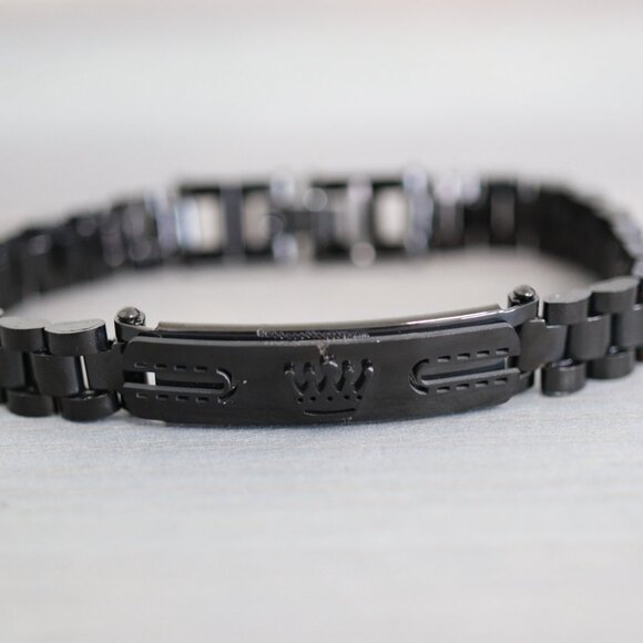 Crown Bar Style Watch Band Bracelet Chain Black Stainless Steel High Quality - Picture 2 of 5